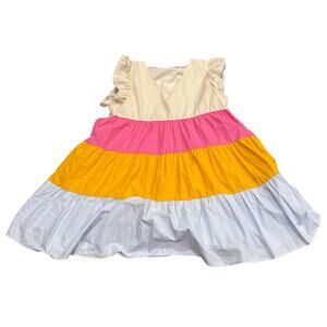 THML Seeing Clearly Tiered Poplin Ruffle Sleeve V-Neck Dress Size Large